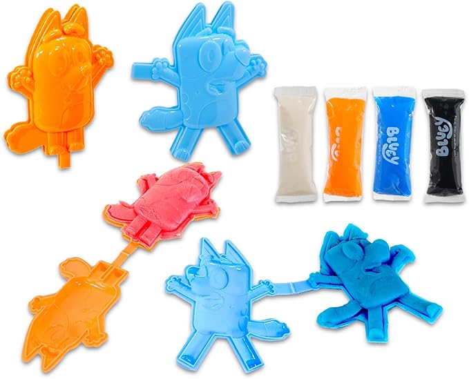 Bluey Dough and Stamper Activity Set - Bundle with 4 Bluey Dough Sticks with 2 Bluey Character Molds for Boys, Girls Plus Stickers | Bluey Sensory Dough for Kids