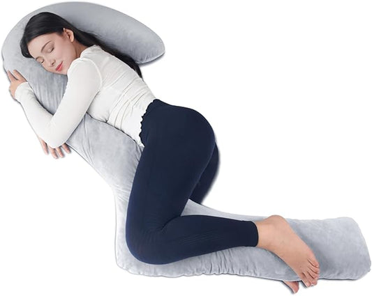 Body Pillow with Cover, 68 Inches Memory Foam Full Body Pillow for Side Sleeper, Long Pregnancy Pillow with Contour Support for Back, Knee, Leg Relief - Medium Grey