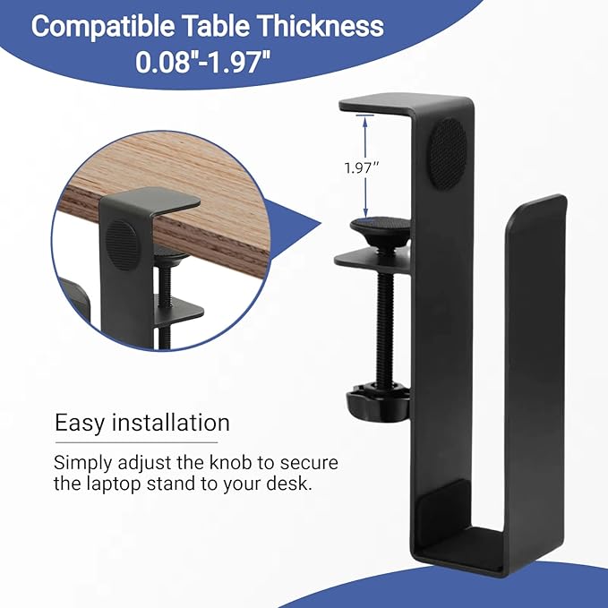 Desk Side Laptop Holder, Adjustable Desk Side Laptop Stand No Drill Desk Side Storage Organizer for Laptop, Folders, Magazine