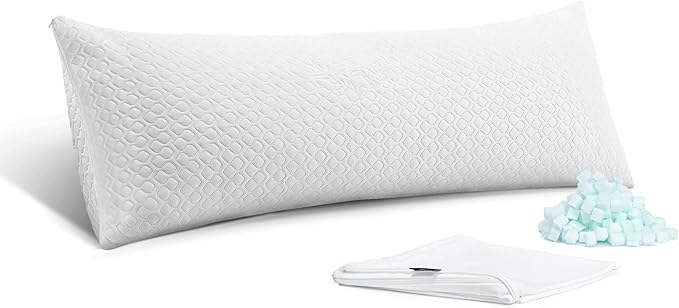 Extra Thick Body Pillow Memory Foam – Long Pillow for Adults – Thicker Inner Case – Soft & Cooling Double Pillowcases, 20 x 54 inches