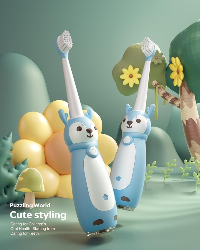 Sonic Rechargeable Kids Electric Toothbrush, 3 Modes with Memory, 35000 Strokes, IPX7 Waterproof,4 Soft Bristles Heads for Boys Girls Ages 3+ 4-7,Blue