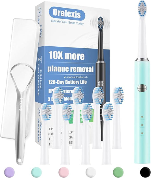 Electric Toothbrush for Adults and Kids, with Tongue Scraper and 8 Brush Heads, One Fast Charge Last 120 Days, 40000 VPM Deep Clean, Sonic Travel Toothbrush - Blue