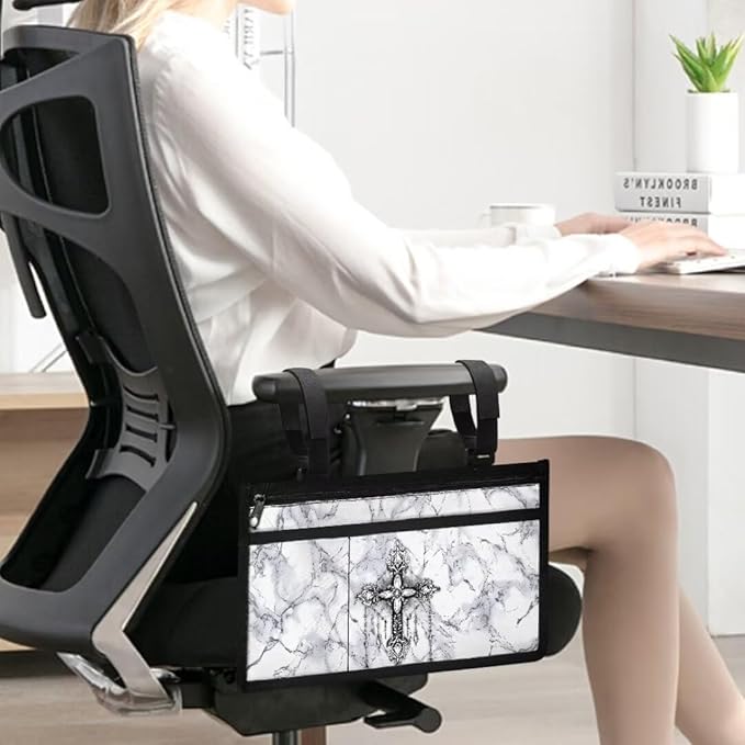 ZOUTAIRONG Marble Cross Wheelchair Bag Side Arm Bag Walker Accessories Armrest Organizer Storage Pouches Walker Bag for Electric Wheel Chair Walkers Adults, Seniors