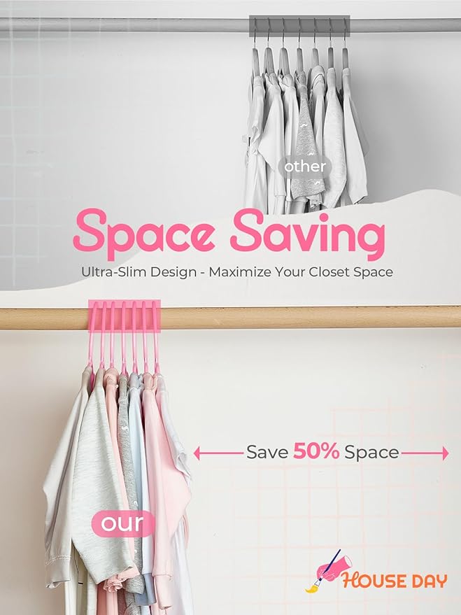 HOUSE DAY Kids Plastic Hangers for Closet, Childrens Hangers for Clothes & Baby Hangers, Toddler, and Child Clothes - Clothing, Pants, Coats, and More - Ideal for Everyday Use (Pink, 120 Pack)