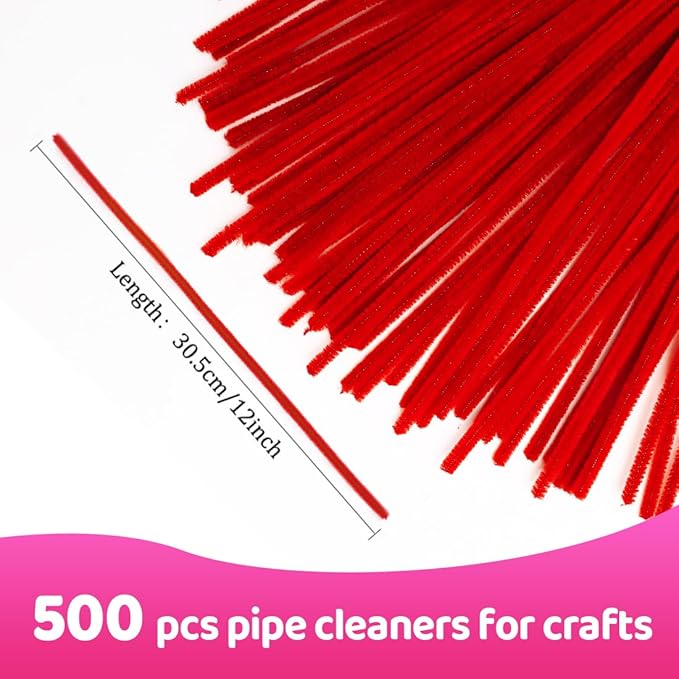 Praisebank 500pcs Red Pipe Cleaners, Pipe Cleaners, Pipe Cleaners for Crafts.