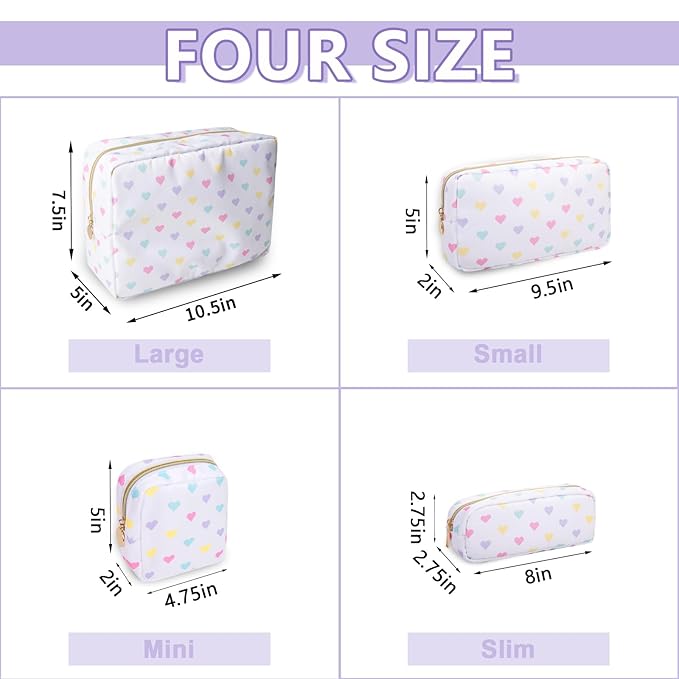 UIXIZQ Mini Makeup Pouch for Purse, Nylon Travel Toiletry Organizers Small Cosmetic Bag for Women Girl, Checkered Cute Zipper Coin Purse Preppy Storage Bag for School Work(Mini-White Heart)