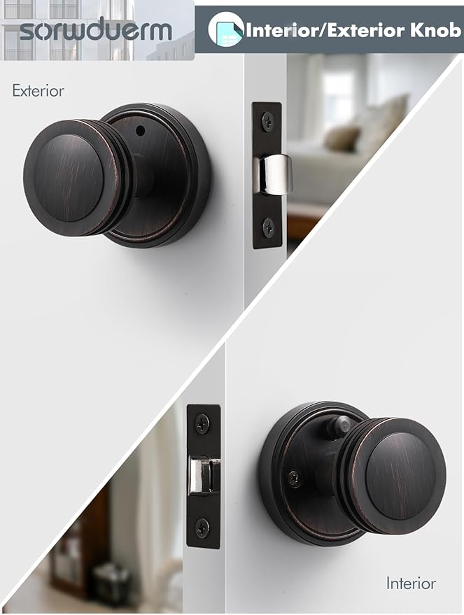 1 Pack Oil Rubbed Bronze Door Knob Interior Privacy Door Knobs Antique Door Knobs for Bedroom and Bathroom Zinc Alloy