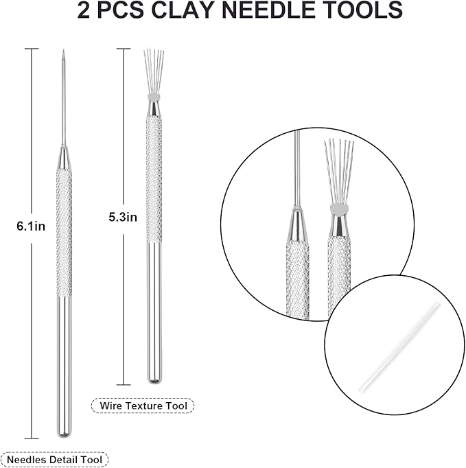 2PCS Clay Needle Tools, Wire Texture & Needle Detail Tool, for Ceramic Polymer Pottery Clay Sculpturing, Texturing, Modeling