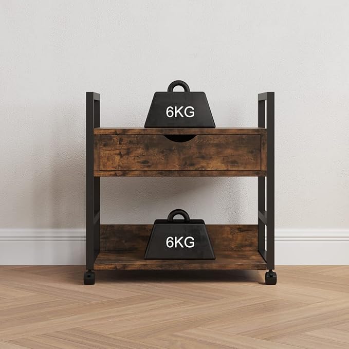 TigerDad Mobile Printer Stand with Storage Drawer, Utility Carts with Wheels, File Cabinet Workspace Desk Organizer Shelf for Home Office