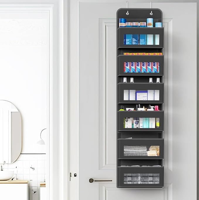 Simple Houseware 6 Clear Window Pocket Over Closet Door Storage Hanging Organizer for Bedroom, Bathroom, Pantry, Dark Gray