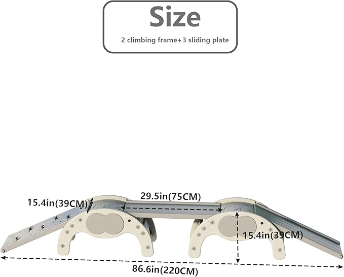 Children's Indoor Climbing Slideway Swing Playground 4-in-1 Function: Slide, Rock Climbing, Balance Board and Cradle Safe and Solid Montessori Toys White（2 Climbing Frame+3 Sliding Plate）