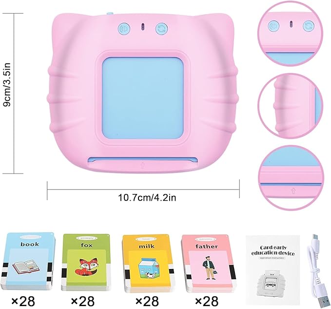 Talking Cards for Toddlers,Christmas Birthday Gifts for Boys Age 1-5,Educational Learning Interactive Toys for Kids Autism Toys Speech Therapy Toys Autism Toys with 224 Sight Words-Pink