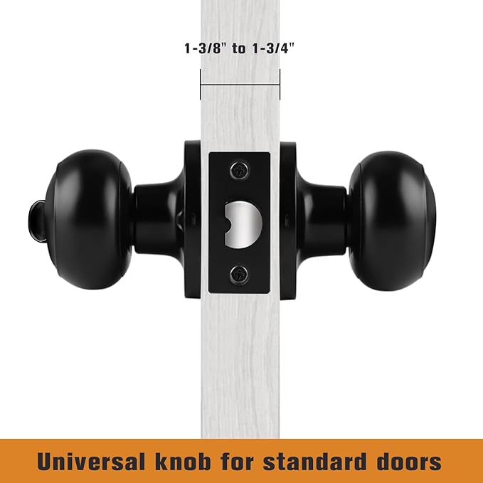 Probrico Black Door Knobs, Interior Door Knobs with Round Ball Knob, Matte Black Privacy Door Knob for Bedroom Bathroom, 5 Pack