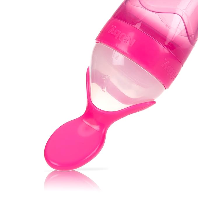 Nuby Garden Fresh Silicone Squeeze Feeder with Spoon and Hygienic Cover - Pink