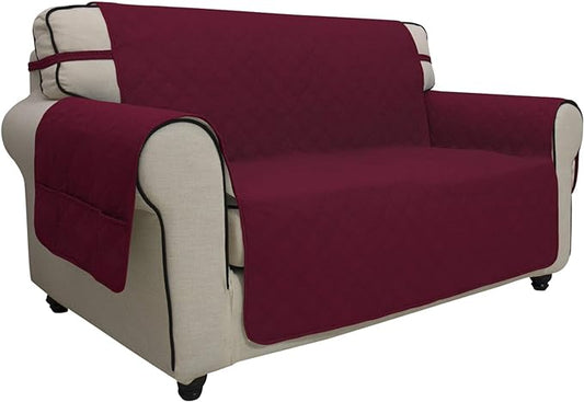 Easy-Going Sofa Slipcover Loveseat Cover Waterproof Couch Cover Washable Sofa Cover for 2 Cushion Couch Non-Slip Fabric Furniture Protector with Pocket for Pets Kids Dog Cat (Loveseat, Wine)