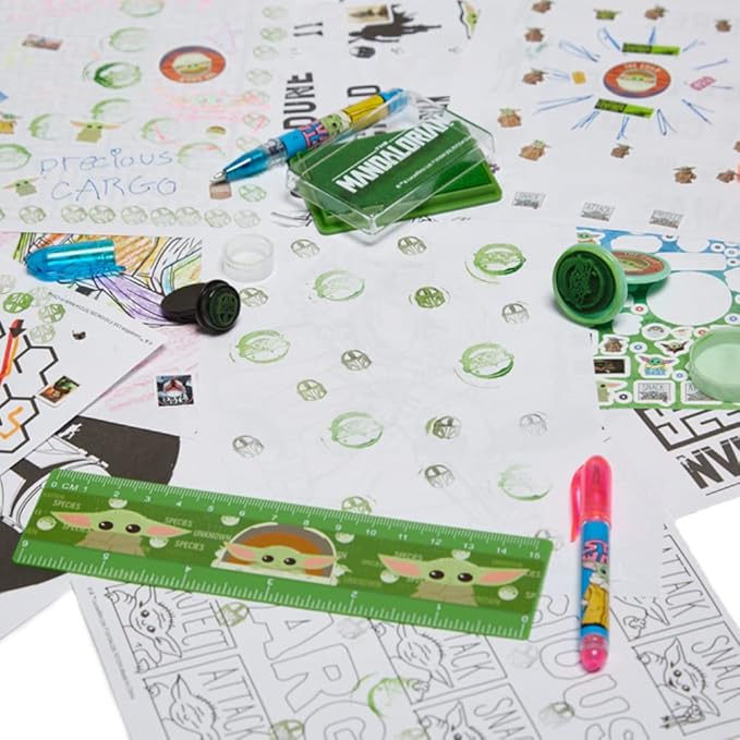 Innovative Designs Star Wars Mandalorian Baby Yoda Deluxe Activity Set for Kids with Carrying Tin, Coloring Sheets, Tattoos, Stickers, & Art Supplies, 500+ Pieces
