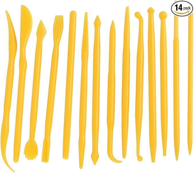14Pcs Plastic Clay Tools Ceramic Pottery Tool Kit for Shaping and Sculpting Carving Polymer Cake Modeling Tools (Yellow) Pottery Tools