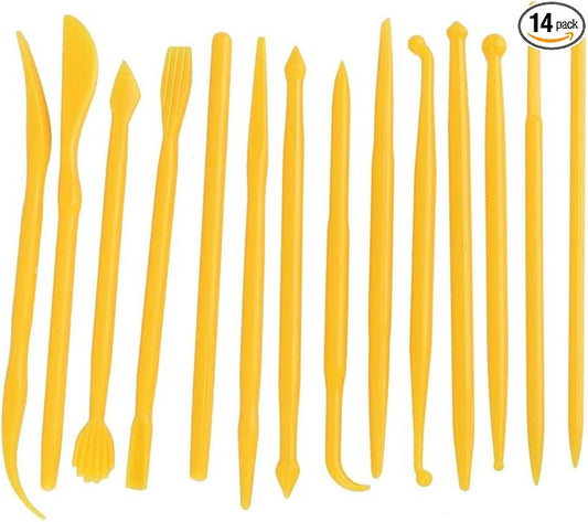 14Pcs Plastic Clay Tools Ceramic Pottery Tool Kit for Shaping and Sculpting Carving Polymer Cake Modeling Tools (Yellow) Pottery Tools