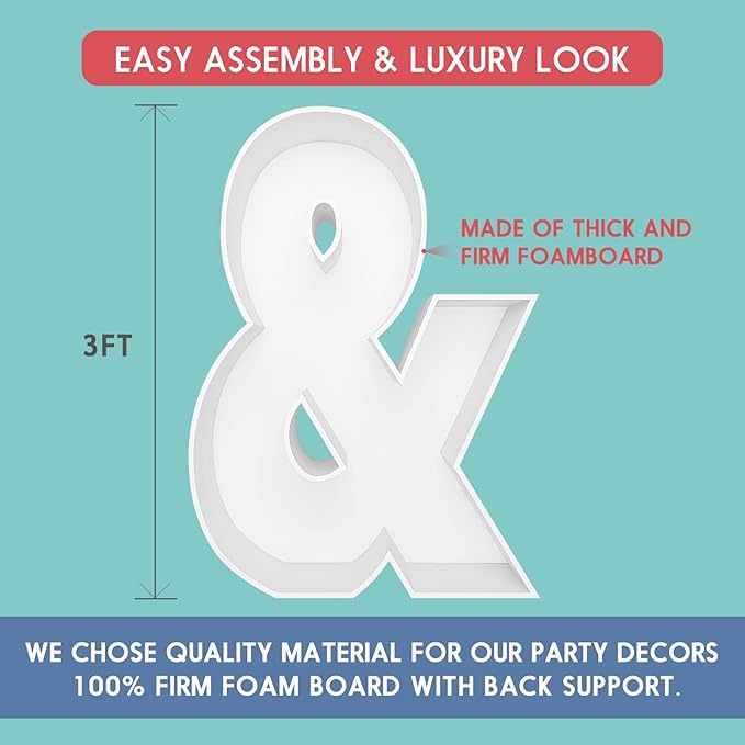 3FT Tall Mosaic Balloon Frame Letters Big Marquee Light Up Letters DIY Kit for Birthday Party Wedding Backdrop Decor Sign & Pre-Cut Foam Board