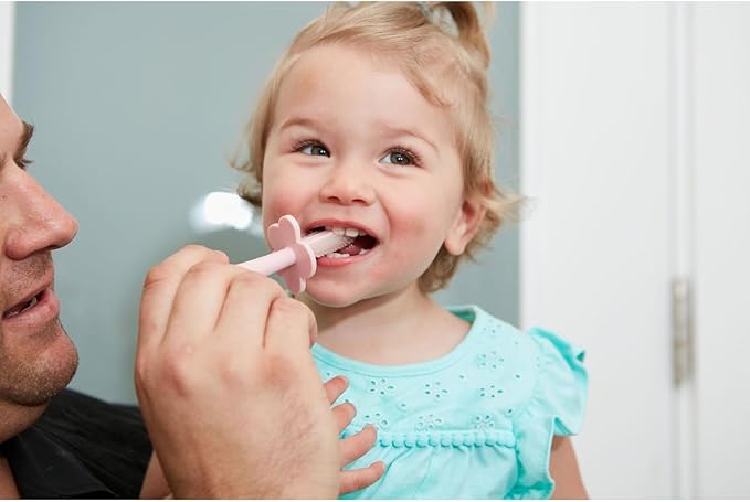grabease Baby & Toddler Double-Sided Finger Toothbrush for Bath - BPA-Free & Phthalate-Free - 12 Months & Up, Blush, 1 Pack - Toddler Toothbrush - Baby Brush