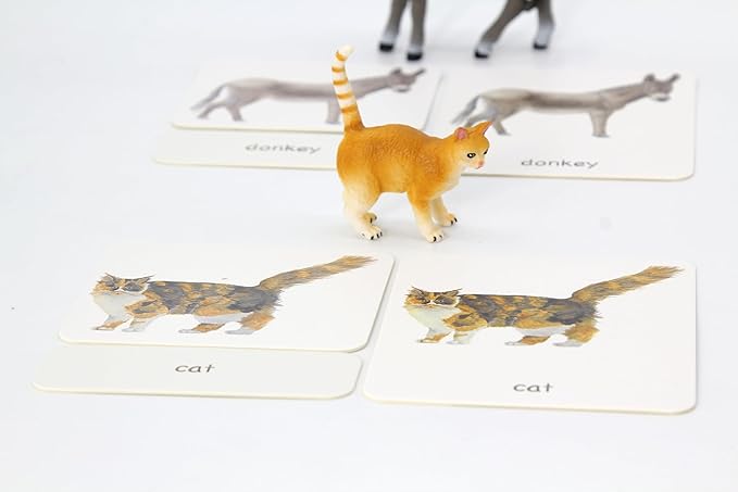 12pcs Farm Animal Replicas with Matching Montessori 3-Part Cards Language Learning Material