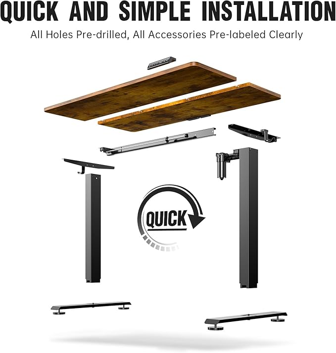 Veken 47.2" Standing Desk, Adjustable Height Office Desk with Wood Desktop, Computer Table for Home Work, Study and Gaming, Small Spaces, Modern Furniture，Brown