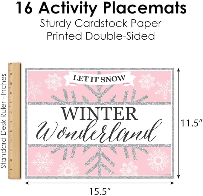 Big Dot of Happiness Pink Winter Wonderland - Paper Holiday Snowflake Birthday Party and Baby Shower Coloring Sheets - Activity Placemats - Set of 16