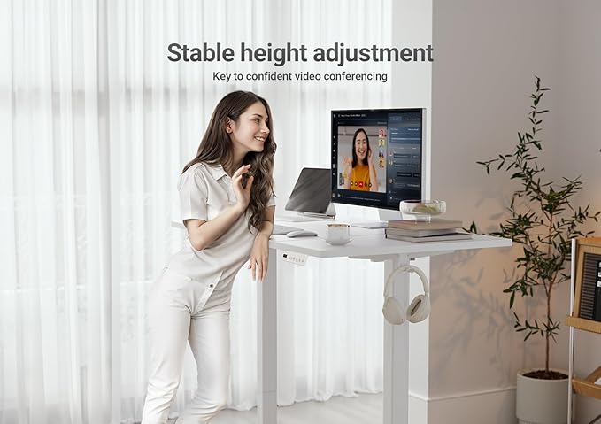 YDN Electric Standing Desk Adjustable Height, 48 x 24 Inches Stand up Desk with Cable Management, Home Office Desks with Splice Board & White Frame, White Top