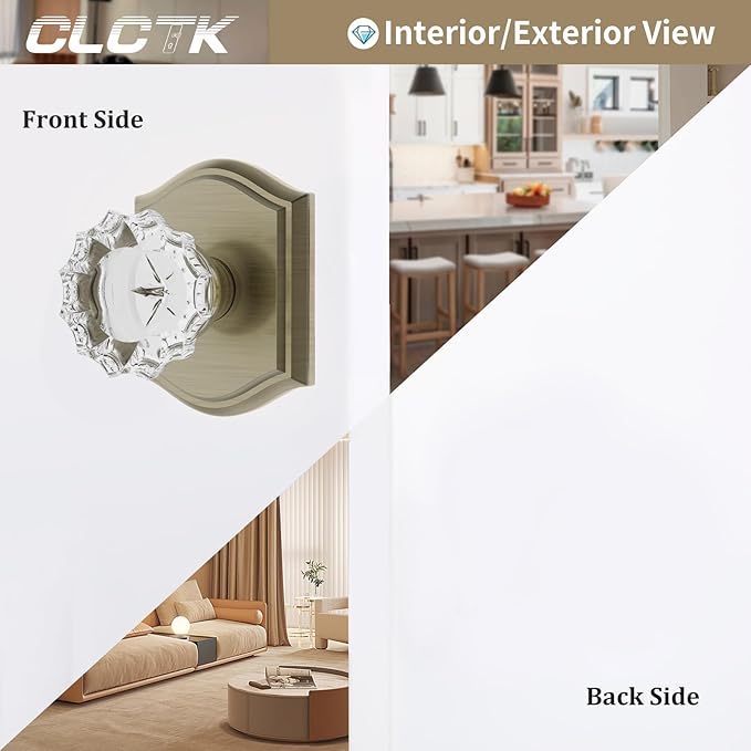 CLCTK Dummy Glass Crystal Door Knobs, Vintage Antique Bronze/Brass Single Side Dummy Door Handles for Bifold Hall Closet, 4 Pack