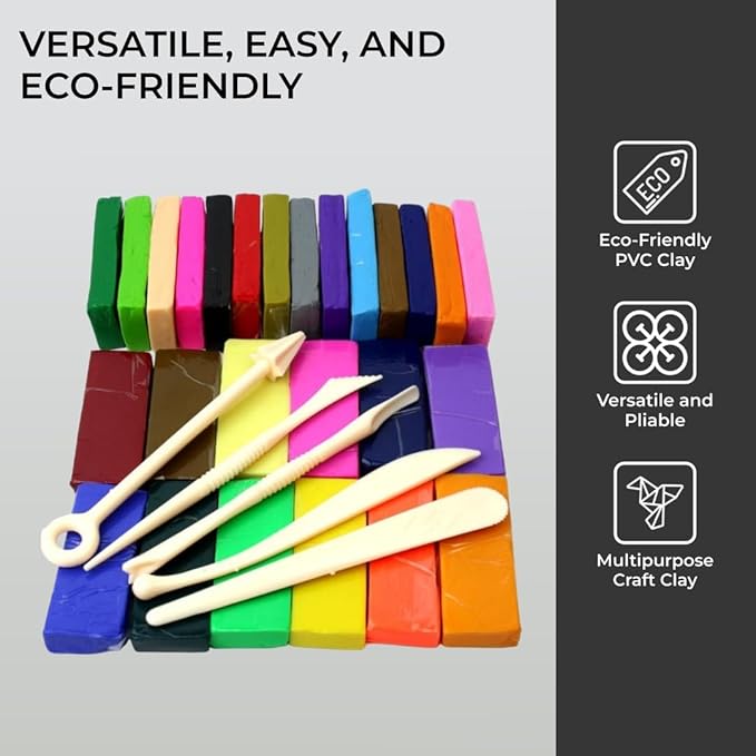H&S Polymer Clay Modeling Kit – 26 Colors, 5 Sculpting Tools – Oven Bake Molding Set for Kids & Adults