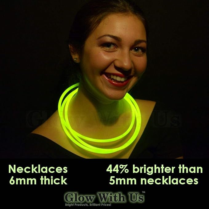 Glow Sticks Bulk Wholesale Necklaces, 600 22” Yellow Glow Stick Necklaces, Bright Color, Glow 8-12 Hrs, Connector Pre-Attached, Sturdy Packaging, GlowWithUs Brand