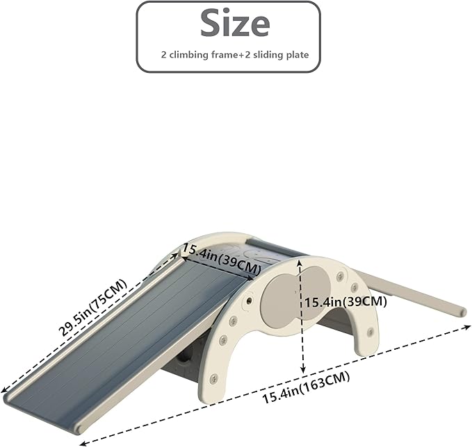 Children's Indoor Climbing Slideway Swing Playground 4-in-1 Function: Slide, Rock Climbing, Balance Board and Cradle Safe and Solid Montessori Toys White（1 Climbing Frame+2 Sliding Plate）