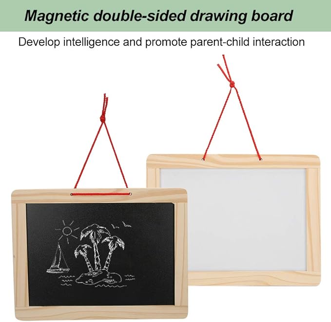 Chalkboard Set, Children Wooden Double Sided Hanging Magnetic Writing Drawing Board Drawing Art Black Board Educational Kids Toy