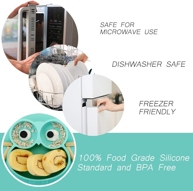 Qshare Toddler Plate, Portable Baby Plate for Toddlers and Kids, BPA-Free Strong Suction Plates for Toddlers, Dishwasher and Microwave Safe Silicone Placemat 11x8x1 inch