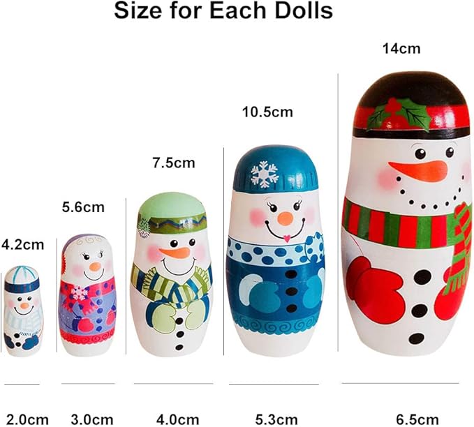 Konrisa Matryoshka Nesting Dolls 5 Pieces Snowman Nesting Dolls Hand Painted Figurines Wooden Stacking Dolls for Kids Birthday Party Home Decoration,New Year