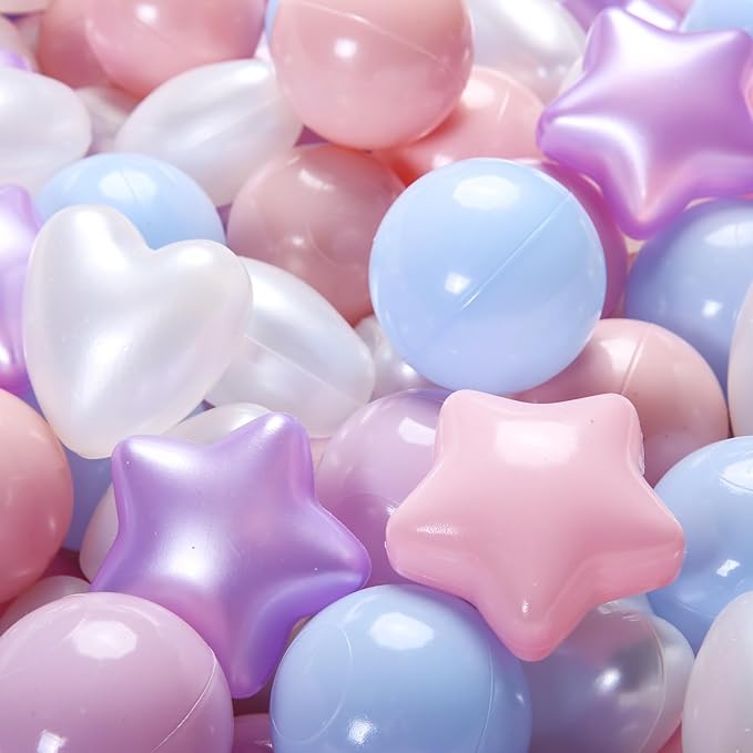 GOGOSO Ball Pit Balls,Plastics Balls for Ball Pit, Stars Hearts Shape for PastelBall for Toddlers Kids