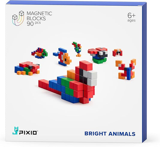 PIXIO Bright Animals - Magnetic Building Blocks for Kids Over 6 Years, Pixel Art, STEM Magnet Toys for Kids Ages 8-12, Portable Magnetic Blocks for Creativity - 162 pcs