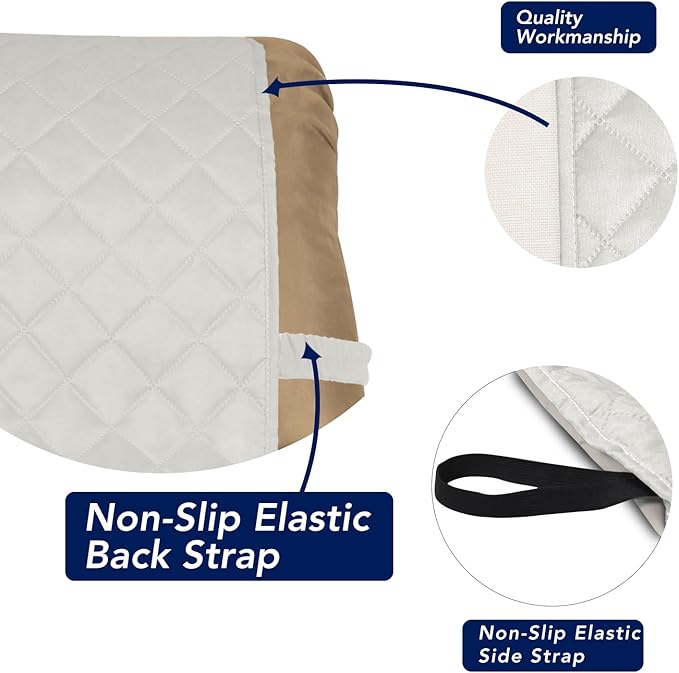 PureFit Reversible Quilted Sofa Cover, Water Resistant Slipcover Furniture Protector, Washable Couch Cover with Non Slip and Elastic Straps for Kids, Dogs, Pets (Small Recliner, Ivory/Ivory)