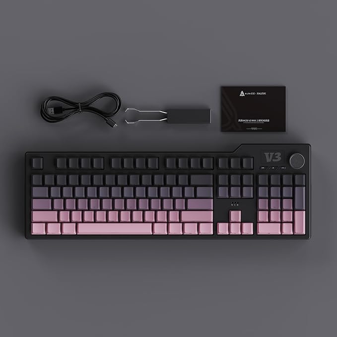 NACODEX Ajazz AK980 Pink Gaming Machanical Keyboard Gift Switch Full Size RGB Gasket Mount Triple Modes Custom Keyboard with Five Layer Pad | Knob Control