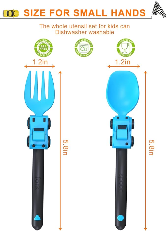 Construction Toddler Utensils - Toddler Forks and Spoons - Kids Spoon and Fork Set - Suitable for Kids Utensils - Baby Utensils, Portable Utensils Set for 1 2 3 4 5 year old Toddlers, Blue