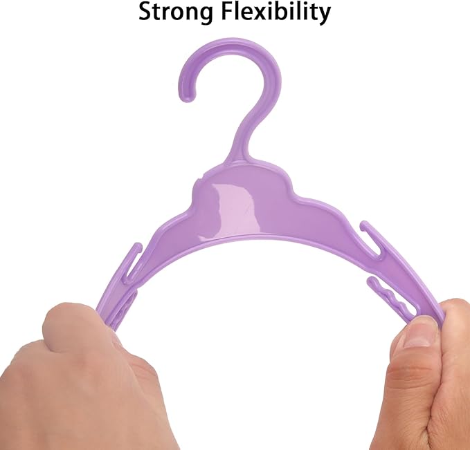 20 Pcs Doll Hangers for 12/14/16 Inches Dolls Clothes, Purple Doll Hangers, Sturdy Doll Hangers Accessories, Work Great with Rod Less Than 1/2 inch Diameter, Made of Safe ABS Plastic