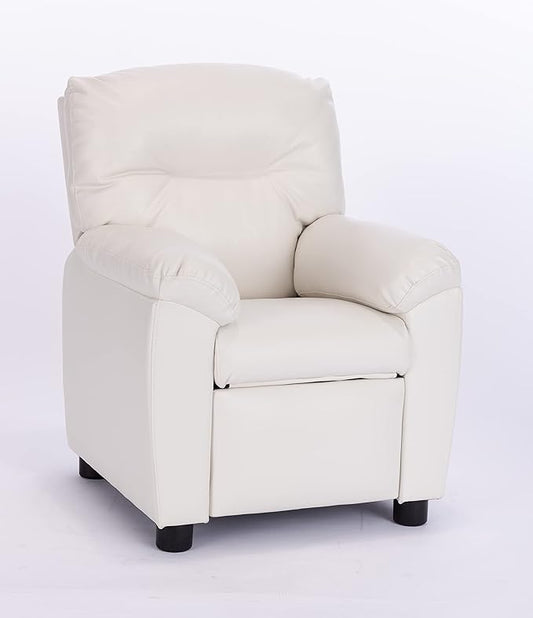 Q-Max Modern Sofa Chair with Pillow Top Armrest and Footrest, White Finish Children Recliner