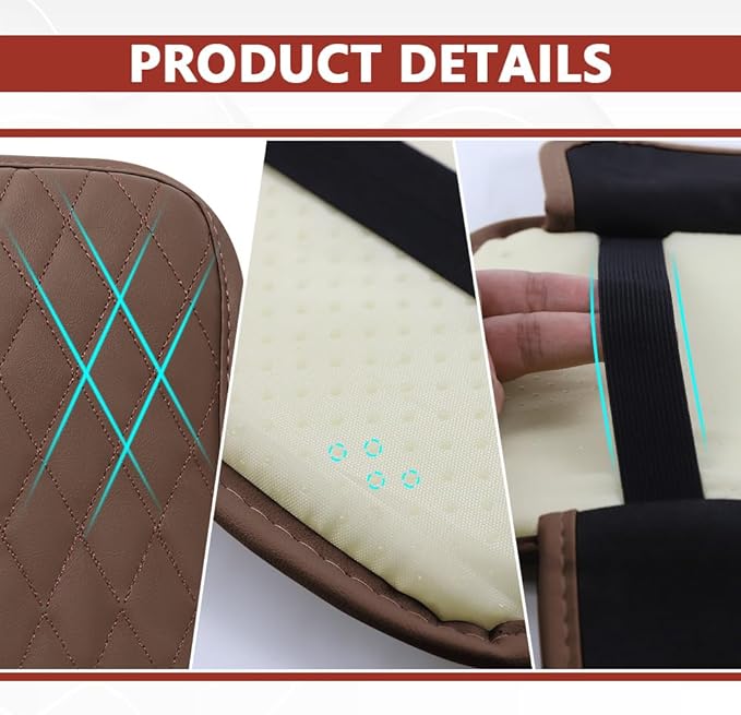 ongfuwu Car Center Console Cover, 12"×7.87" Waterproof Leather Auto Armrest Cover Protector with 2 Pocket, Comfortable Arm Rest Box Cushion Pad, Universal Interior Car Accessories (Coffee)