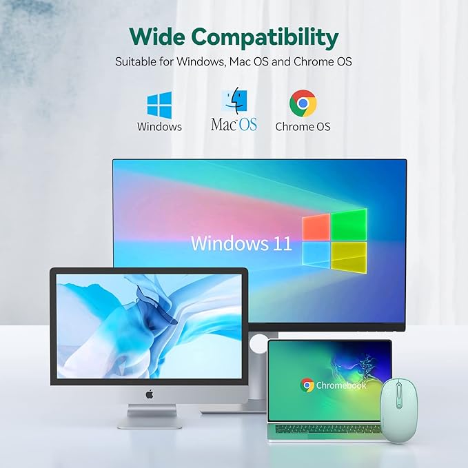 TECKNET Wireless Mouse for Laptop, 2.4G Quiet Computer Mouse with USB Receiver, 4 Buttons Portable Cordless Mice for Chromebook, Laptop, PC, Mac, 800/1200/1600 DPI - Mint Green