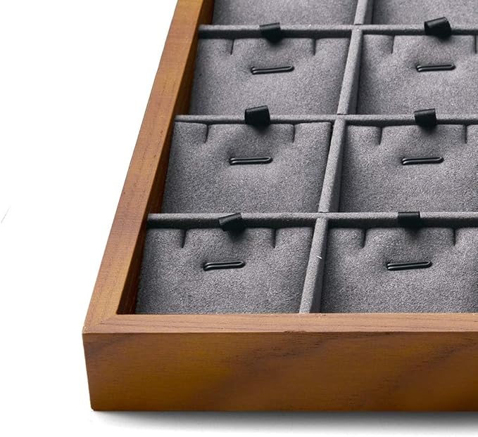 Oirlv Wood 24 Grids Jewelry Tray with Removable Inserts Jewelry Pads Necklace/Pendant Display Organizer Tray(Grey)