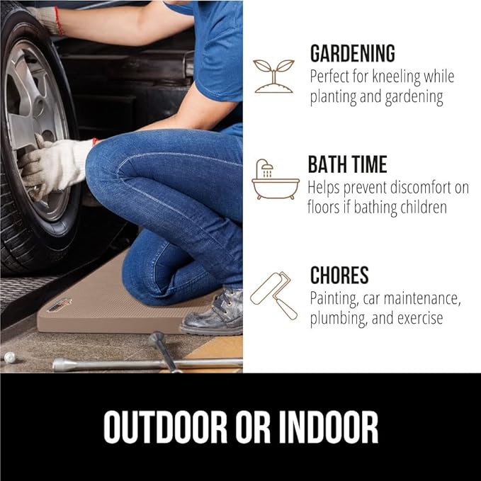 GORILLA GRIP Extra Thick Patent Pending Soft Foam Kneeling Pad, Supportive Large Cushion Knee Pads for Gardening, Baby Bath Time, Dirt and Water Resistant, Workout and Garden Supplies, 17.5x11, Beige