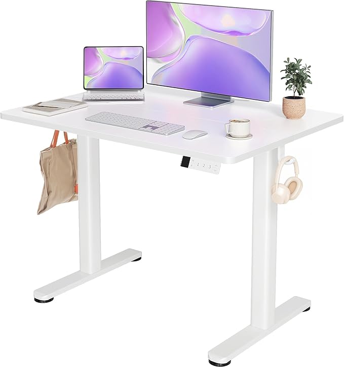 YDN Electric Standing Desk Adjustable Height, Stand up Desk with Cable Management, Home Office Desks with Splice Board & Frame, 40 x 24 Inches, Warm White