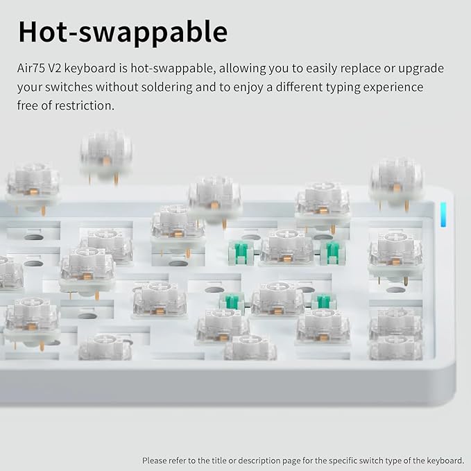 nuphy Air75 V2 Portable 75% Mechanical Keyboard,Wireless Keyboard,Supports Bluetooth/2.4G/USB-C RGB Gaming Keyboards,Compatible with Windows/Mac OS/Linux Systems Grey-Gateron Aloe Switch