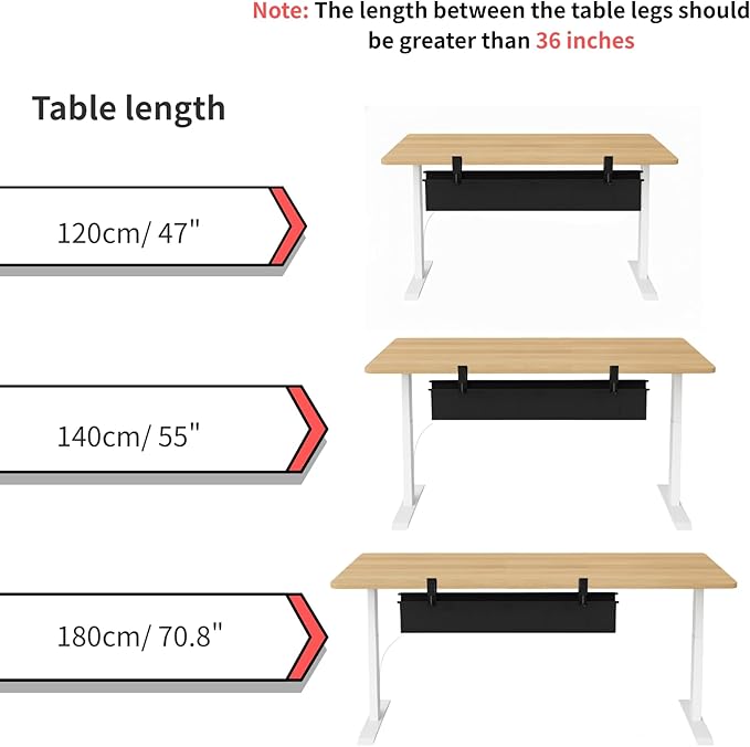 Under Desk Cable Management Tray, 36” Cord Organizer for Desk Clamp Mount, Heavy Duty Fabric Wire Management for Office Home
