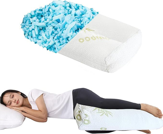 MINUPWELL 6.5" Knee Pillow for Side Sleepers - 100% Shredded Memory Foam Leg Pillow for Side Sleeping - Between Leg & Under Hip Pillow - Relieving Leg, Back, and Knee Pain - Rayon Derived from Bamboo